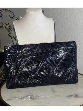 Vintage Ronay Genuine Eel Skin Shoulder Bag Navy EUC